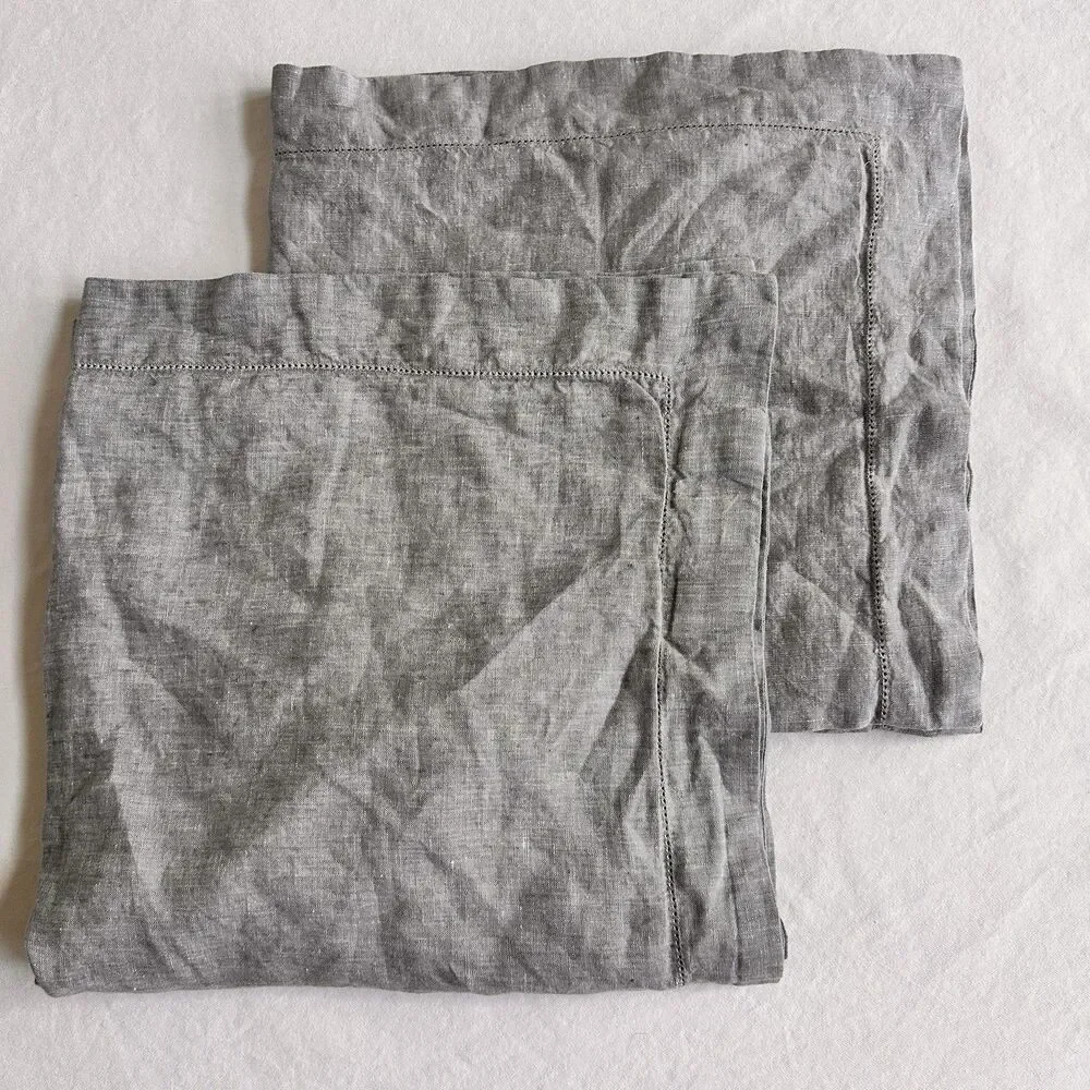 2 Pottery Barn Belgian Flax Linen Sham Euro Pillow Gray